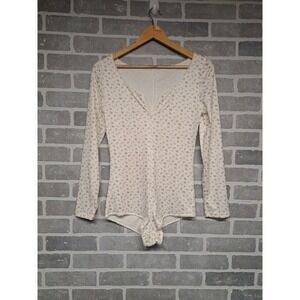 Womens Floral Romantic Knit V-Neck Long‎ Sleeve Femenine Bodysuit Size Small
